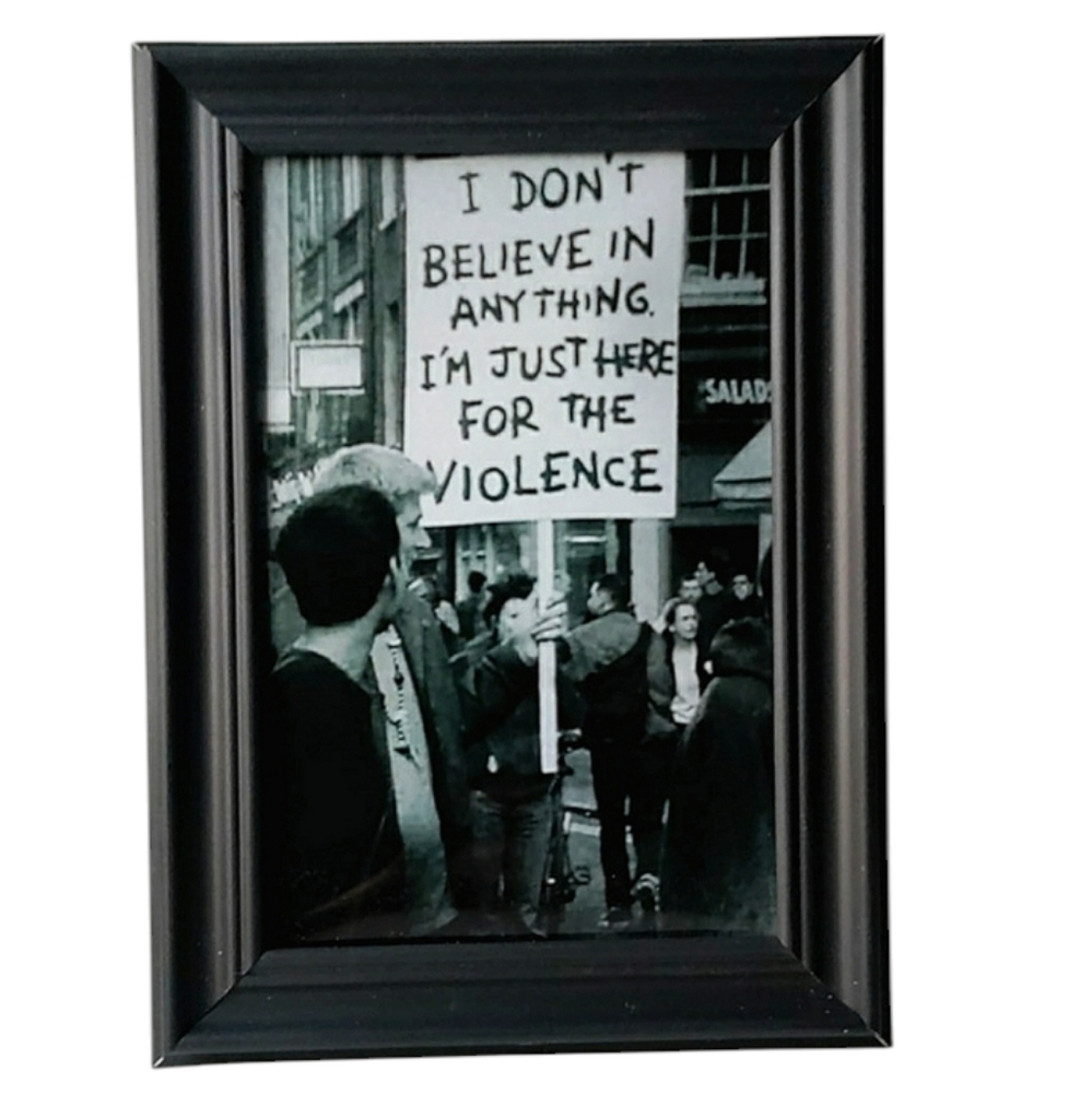 Funny HILARIOUS  Punk rock Goth men and women in black with sign Art Rockabilly